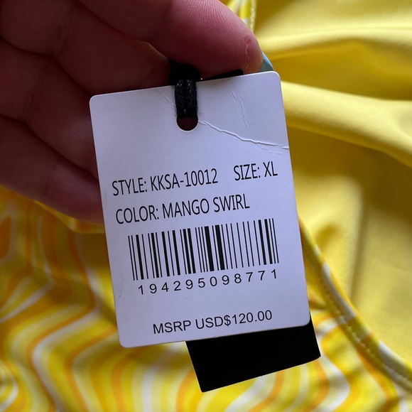 KENDALL & KYLIE nwt yellow swirl low back ruched side once piece swimsuit - Picture 8 of 9